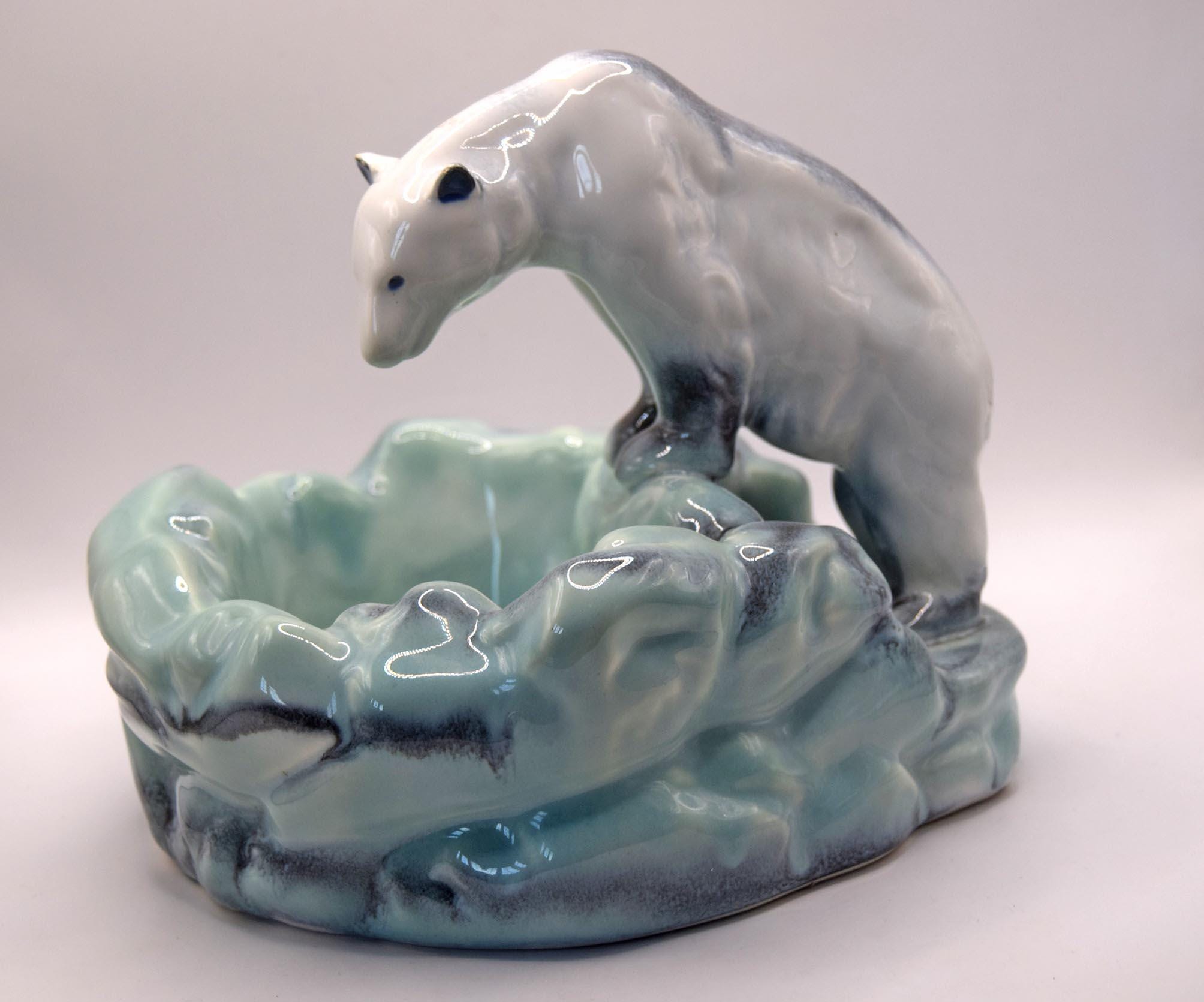 Art Deco Ditmar Urbach Polar Bear Bowl, 1930s Czechoslovakian Ceramic Dish