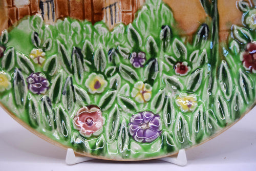 2 x Antique Majolica plates - Shorter & Son Staffordshire plates. Cottage Garden design. 1920s