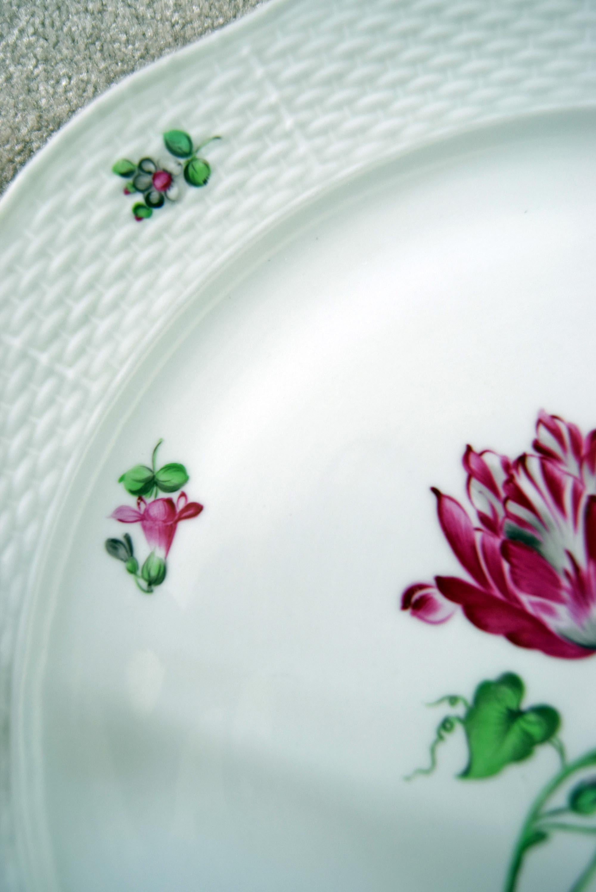 Rare Large HEREND Porcelain Tulip Design Platter Charger  1940s