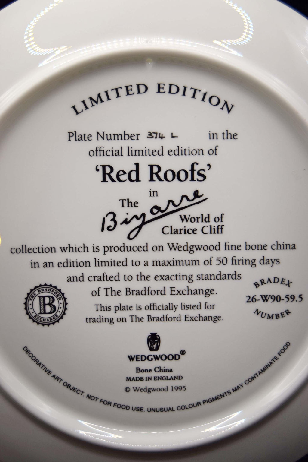 Clarice Cliff Red Roofs Wedgwood Ltd Edition.  Wall Plate Mint condition.