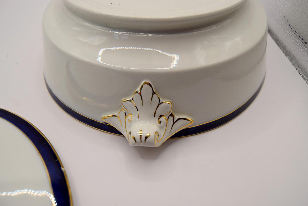 Antique Booths Silicon China White Blue Gilt Lidded Tureen 1930s