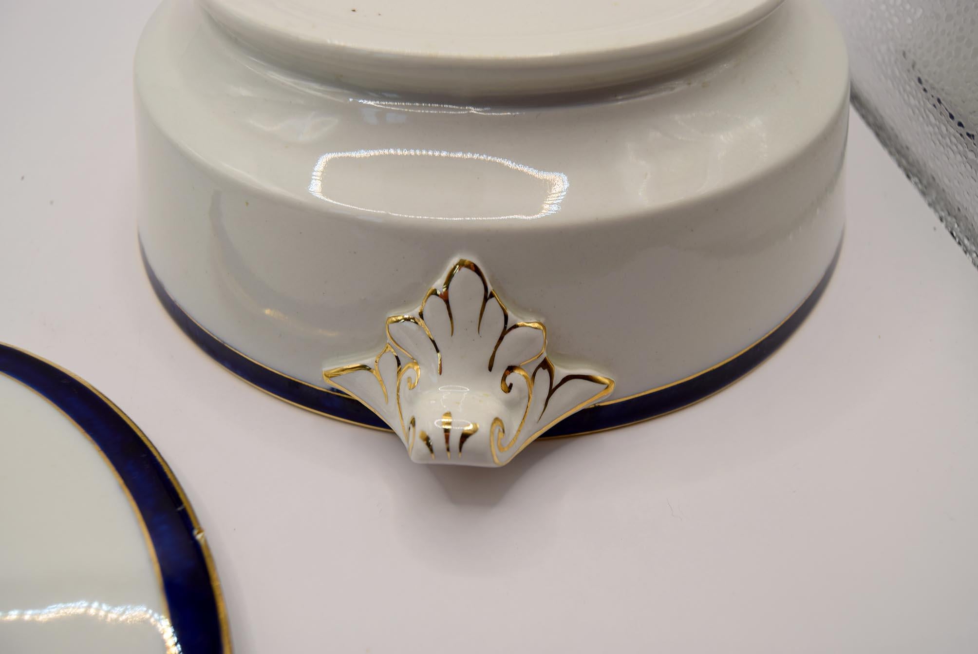 Antique Booths Silicon China White Blue Gilt Lidded Tureen 1930s