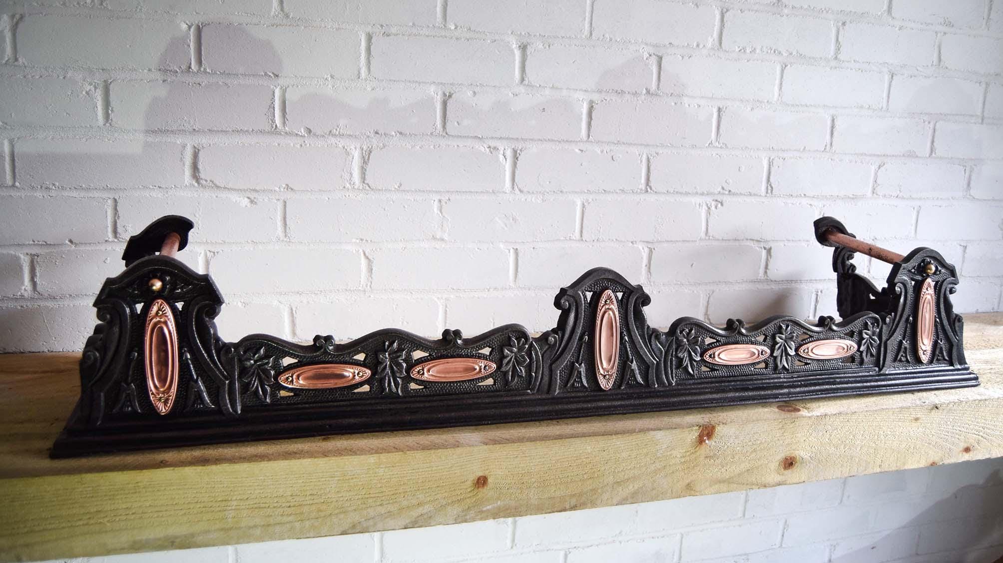 Rare Victorian Cast Iron & Copper Fender c1890s | Victorian fenders | Antique home decor