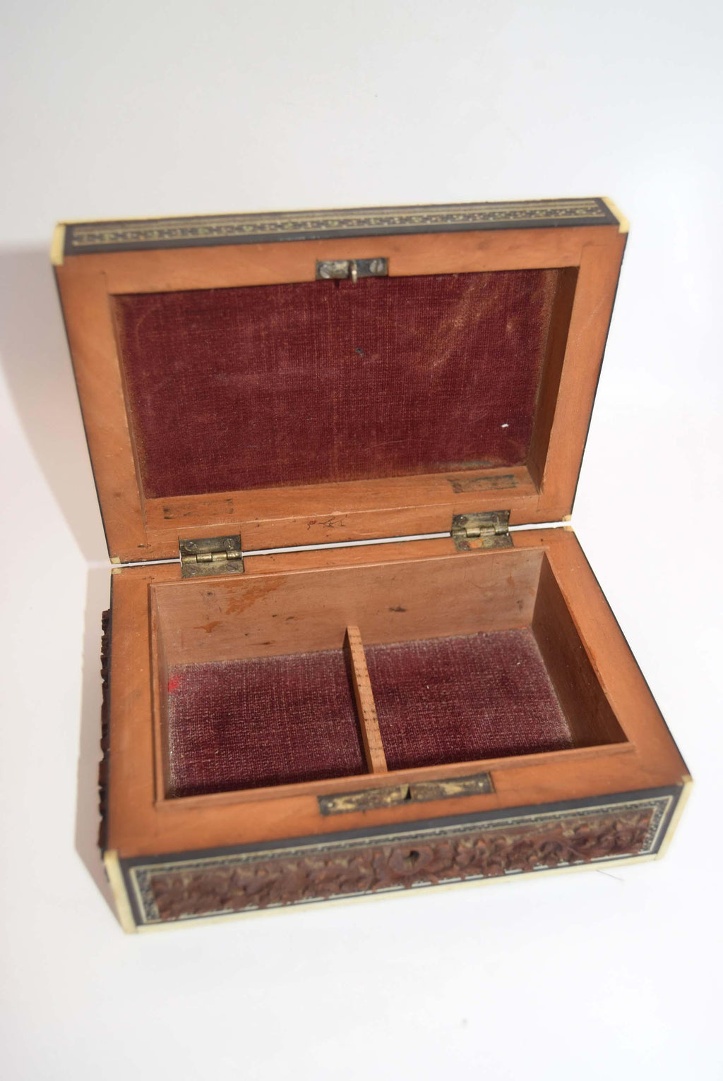 RARE FIND Victorian Anglo-Indian Vizagapatam Carved Sandalwood and Sadeli Mosaic Box c1850