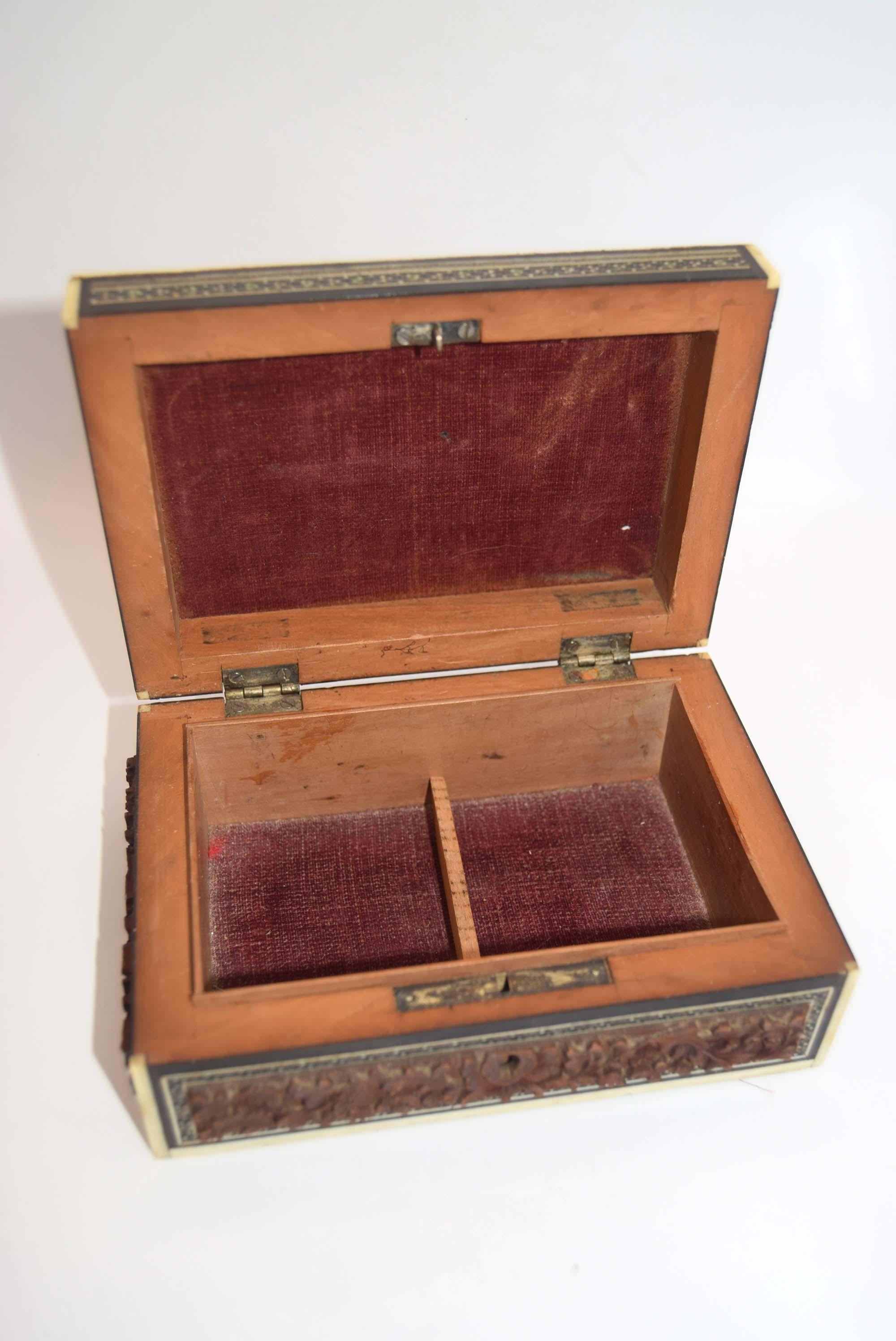 RARE FIND Victorian Anglo-Indian Vizagapatam Carved Sandalwood and Sadeli Mosaic Box c1850