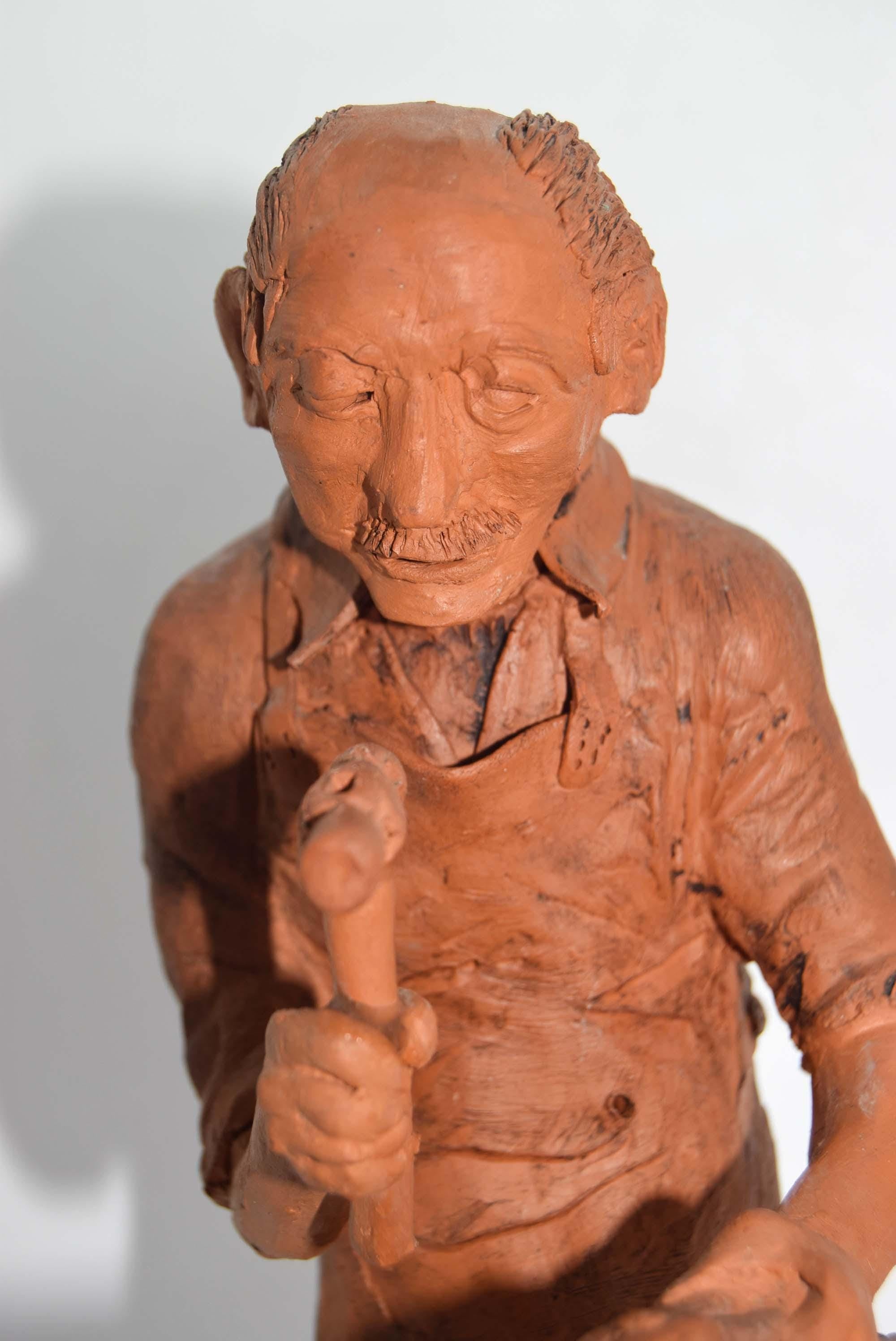 Vintage 1980 Terracotta 'Blacksmith' Figurine â€“ by Sculptor Leslie Fishleigh