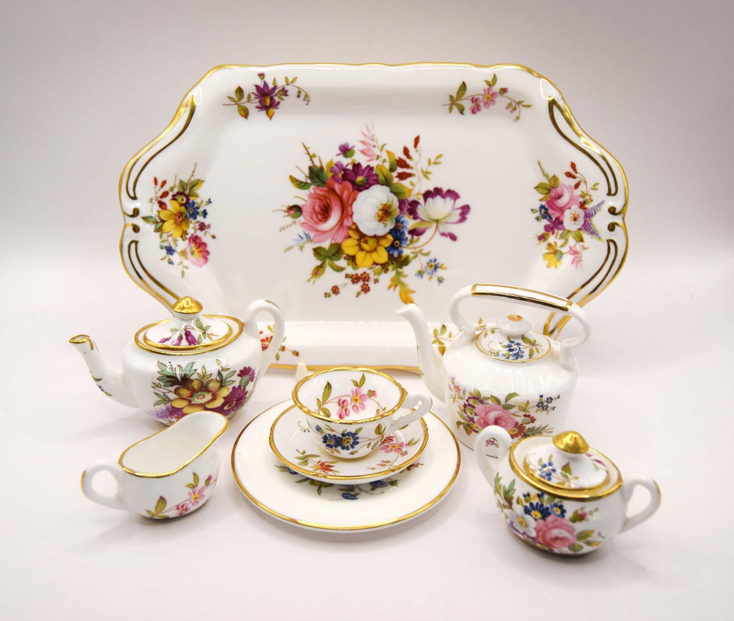 Hammersley Miniature Tea Set 'Howard Sprays' - Mint Condition - 8pc with Tray