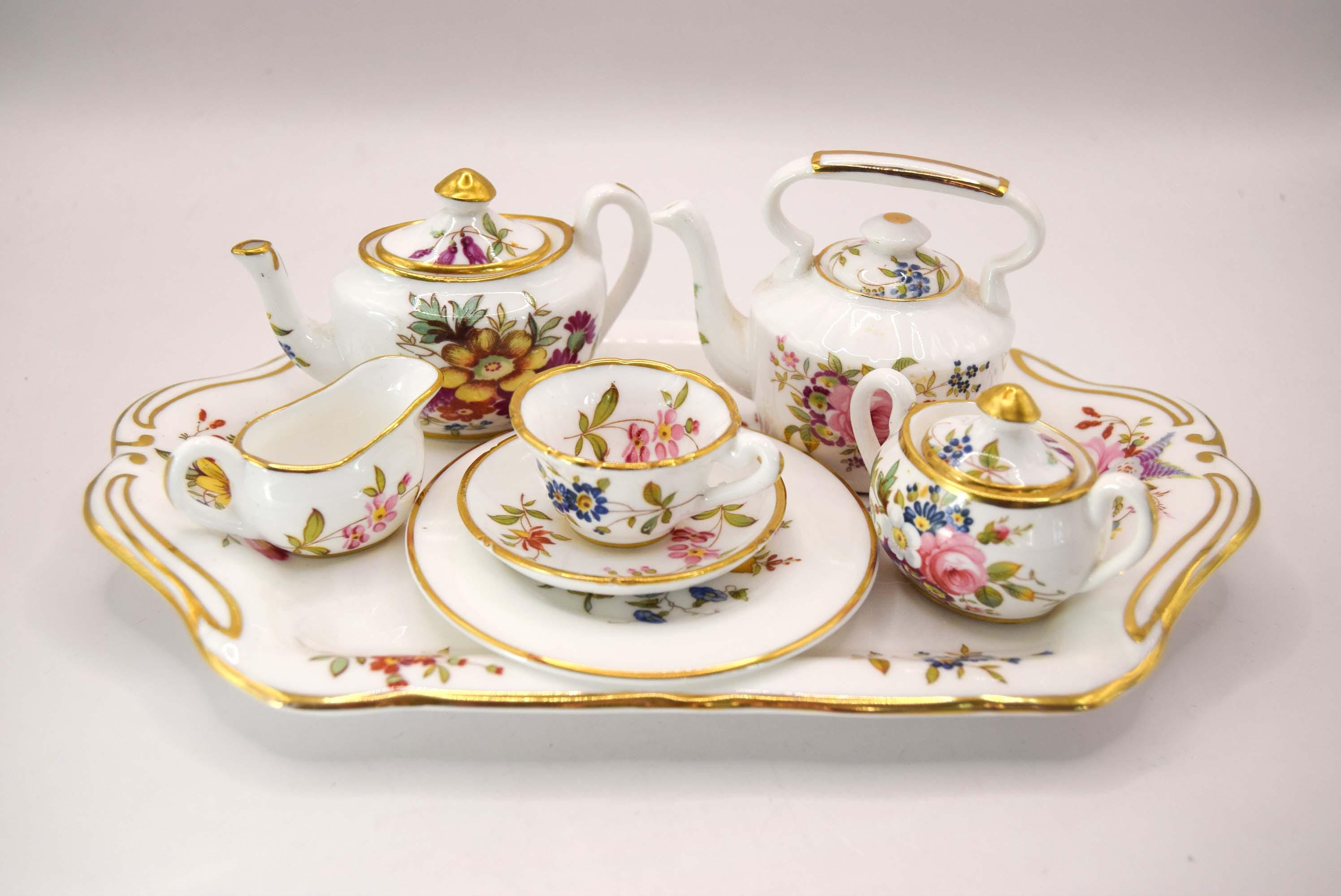 Hammersley Miniature Tea Set 'Howard Sprays' - Mint Condition - 8pc with Tray