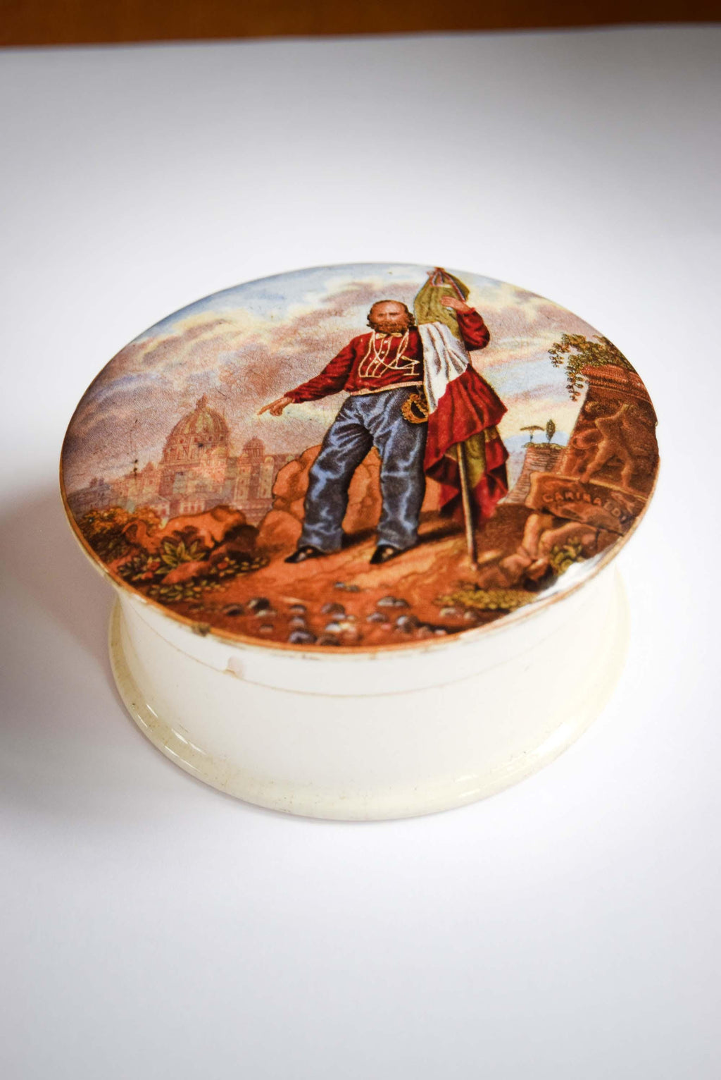 Antique Victorian Prattware Pot and Lid – Giuseppe Garibaldi – F. R. Pratt & Co. Fenton – c1864
