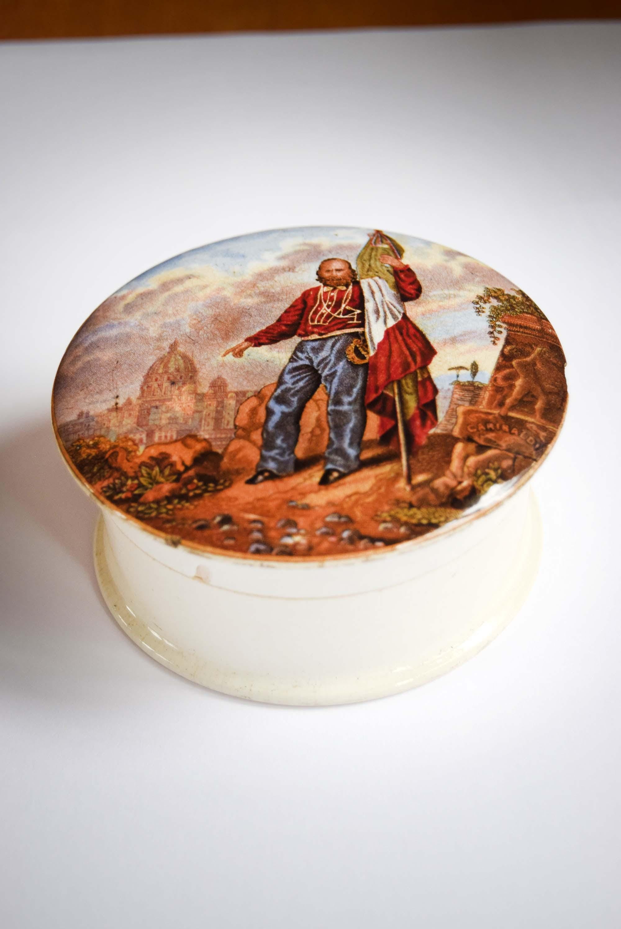 Antique Victorian Prattware Pot and Lid – Giuseppe Garibaldi – F. R. Pratt & Co. Fenton – c1864
