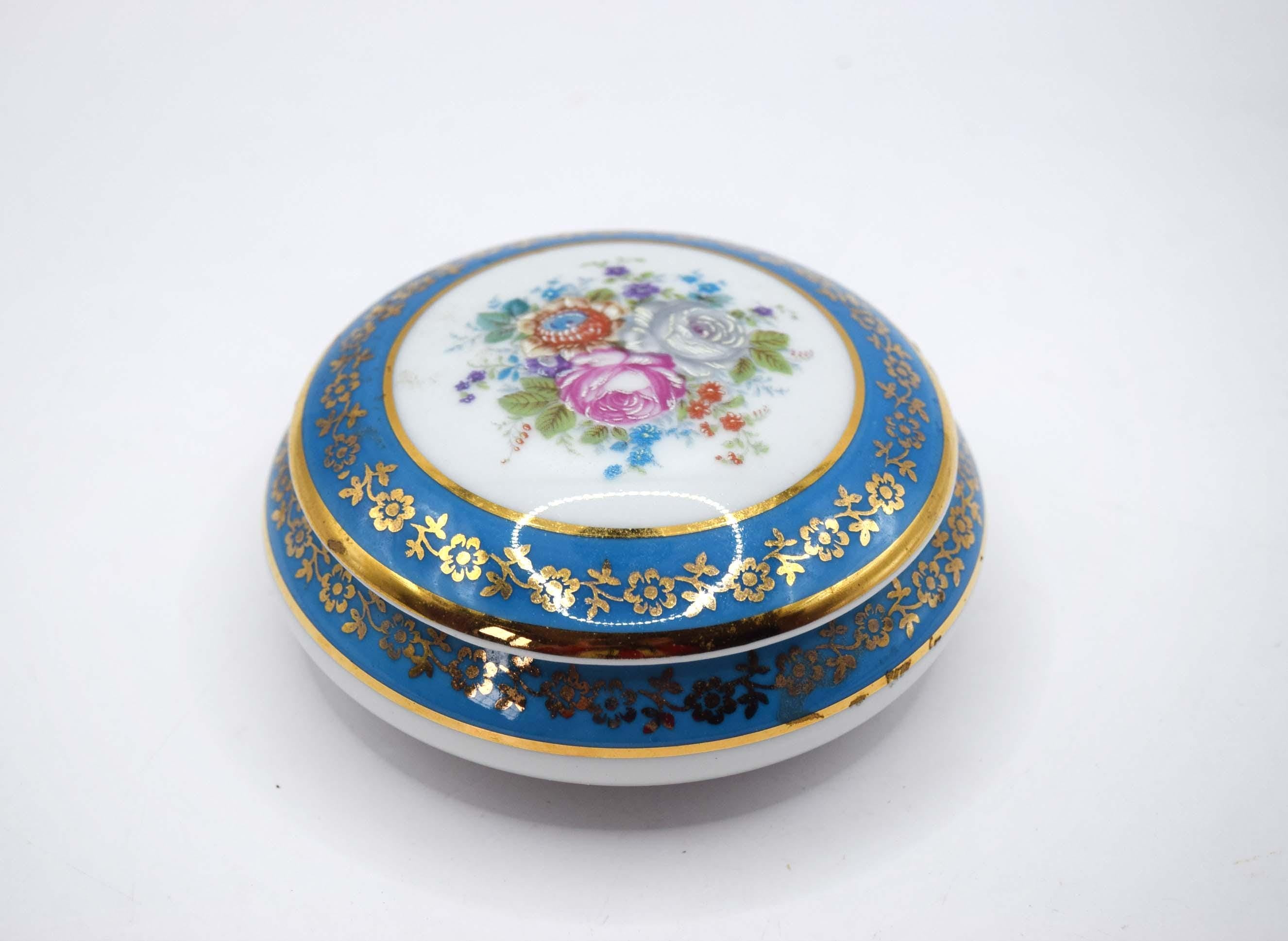 Meissner Limoges France Small Domed Trinket Box Pot | Floral c1950