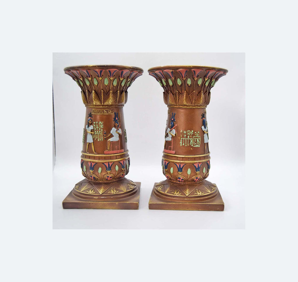 Pair of Veronese Pharoahese Cold Cast Resin Candleholders Pedestals Plantholders
