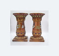Pair of Veronese Pharoahese Cold Cast Resin Candleholders Pedestals Plantholders