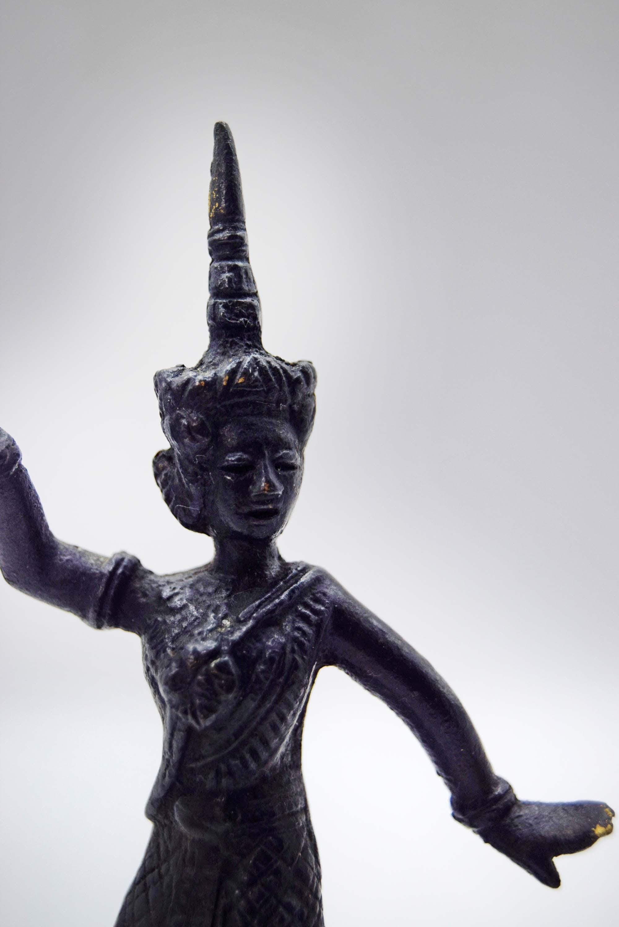 Vintage Bronze Khon Thai Siamese Temple Dancer c1950s