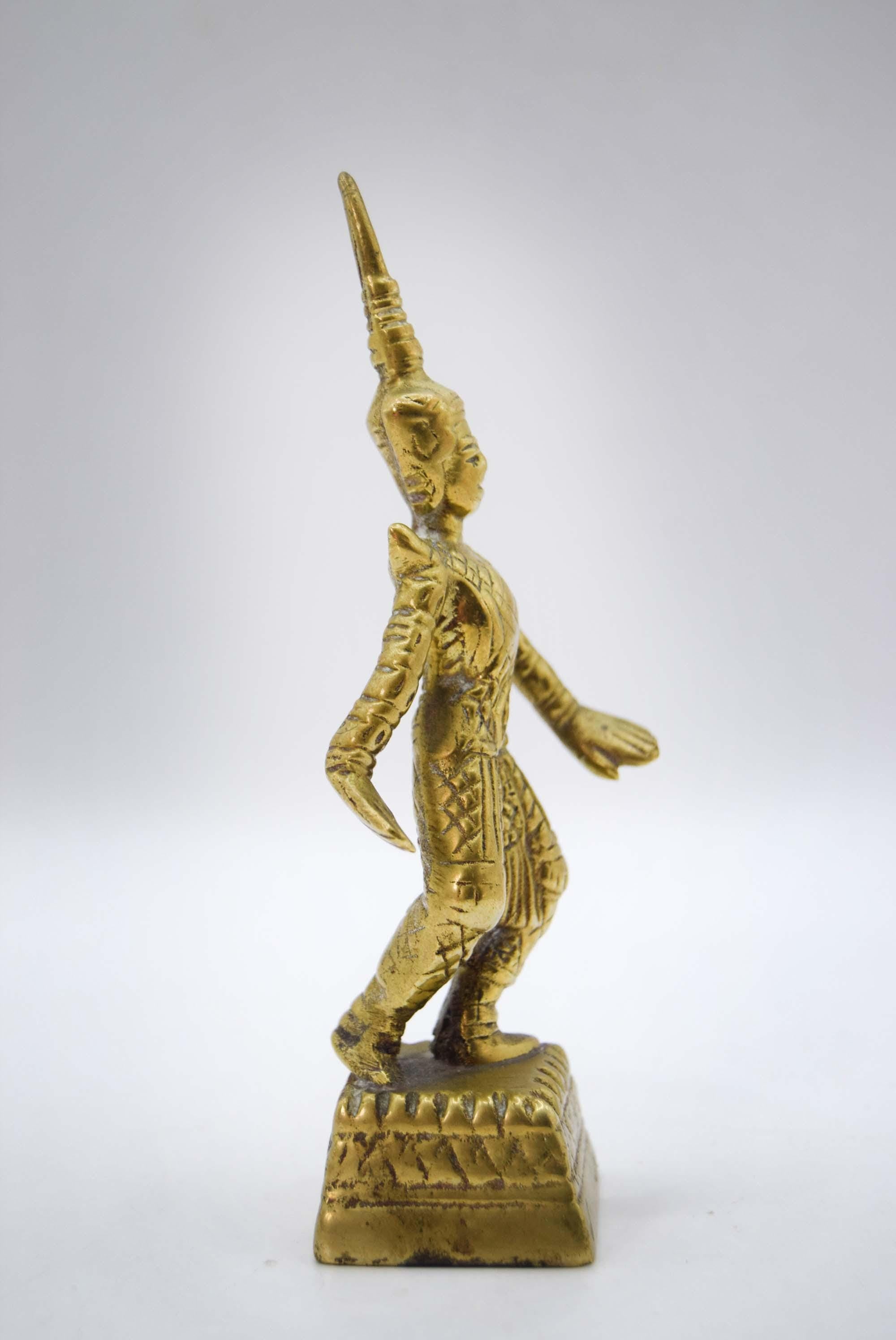 Vintage Solid Brass Siam Thai Temple Traditional Khon Dancer 4.5"