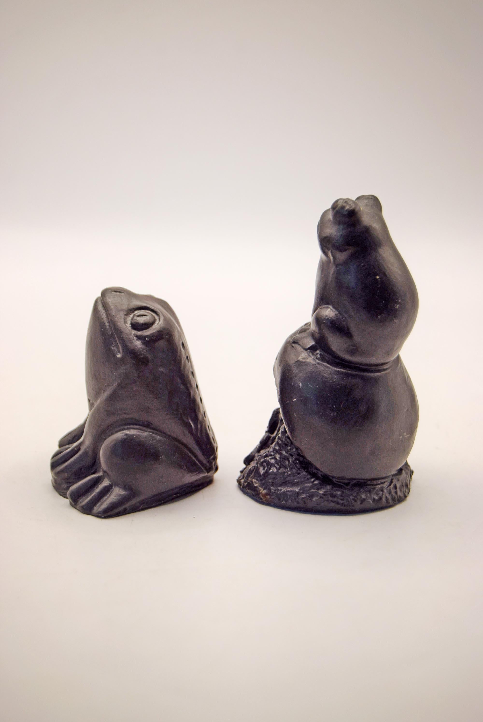 2 Slate Frog Figurines Made From 500 Million Years Old Slate by Celtic Castings Frog on Mushroom 