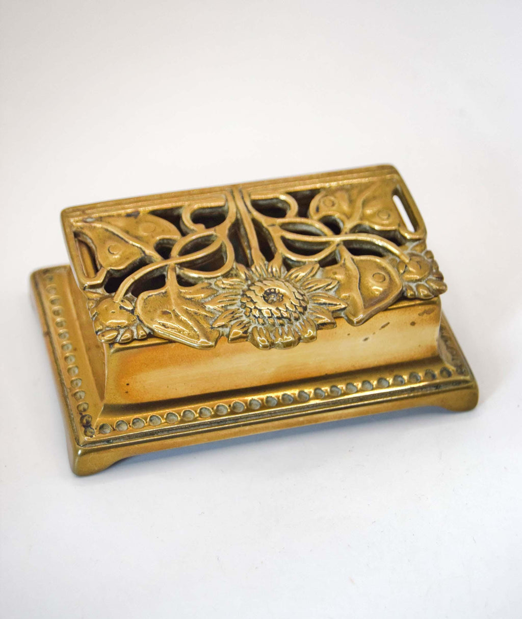 Vintage Brass Sunflower Design Stamp Box | Art Nouveau | Jewelry Trinket boxes