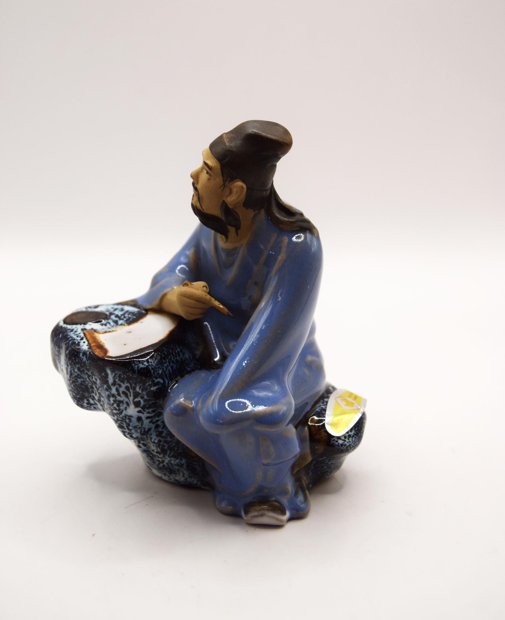 Vintage Chinese Shiwan Art Pottery Scholar Mudman Scribe Figurine H12cm X W8cm
