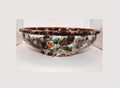 JASBA Keramik German Pottery Fruit Bowl-Brown &amp; Aqua Drip Glaze with Applied Flowers c1950s 