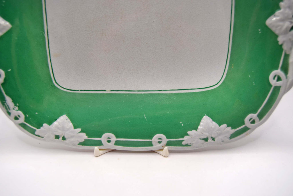 Rare Antique Minton "Opaque Porcelain" Footed Dish â€“ 1840s - Green & White Vine Pattern 5017