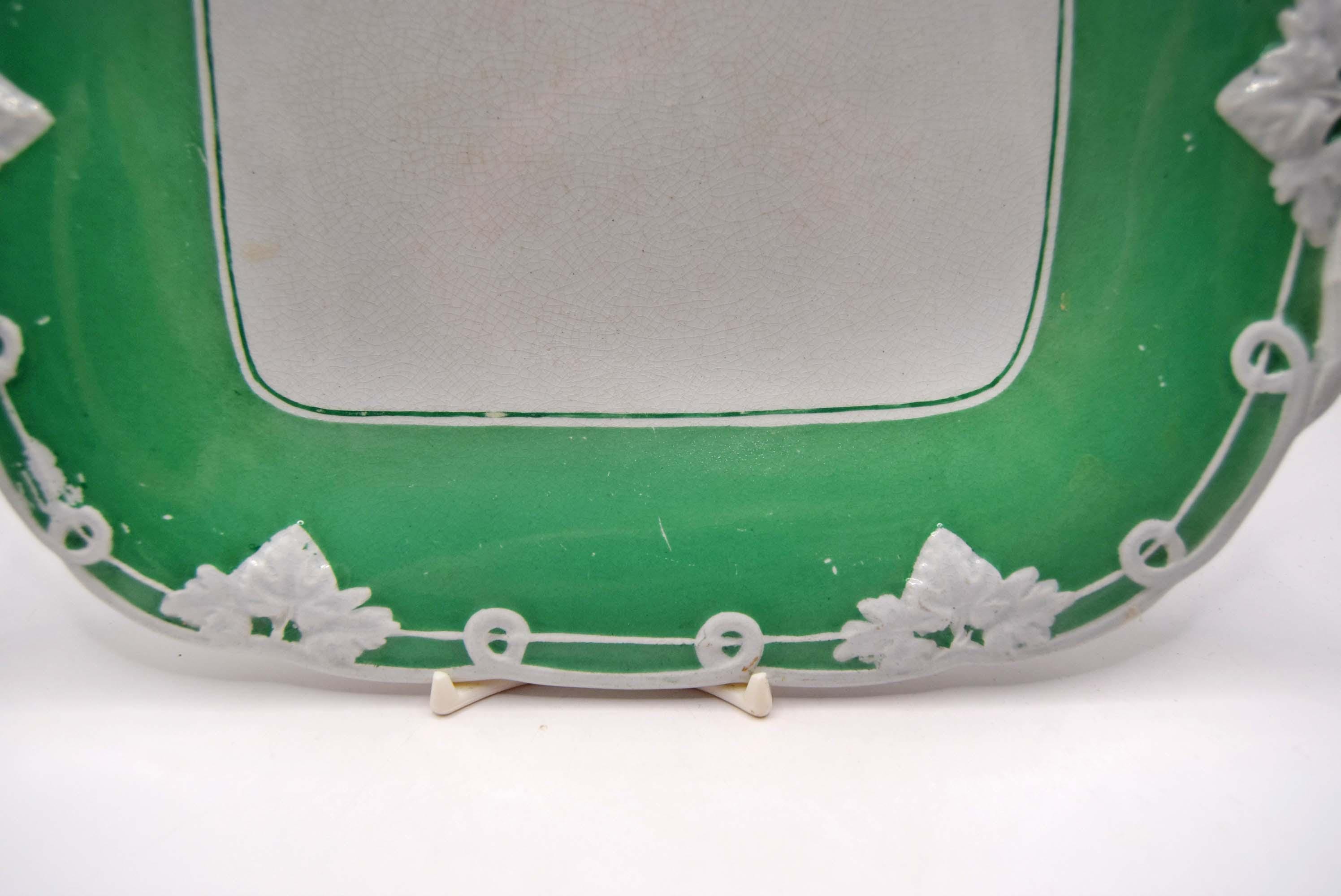 Rare Antique Minton "Opaque Porcelain" Footed Dish â€“ 1840s - Green & White Vine Pattern 5017