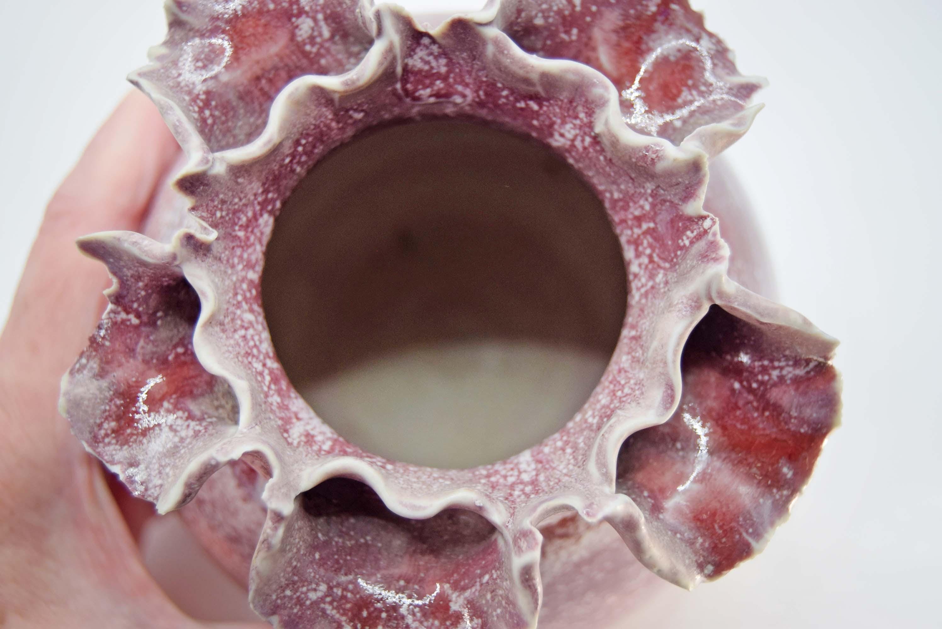 Frilled Vase by Ned Heywood ~ Studio Pottery Chepstow, Pink and Natural 1985