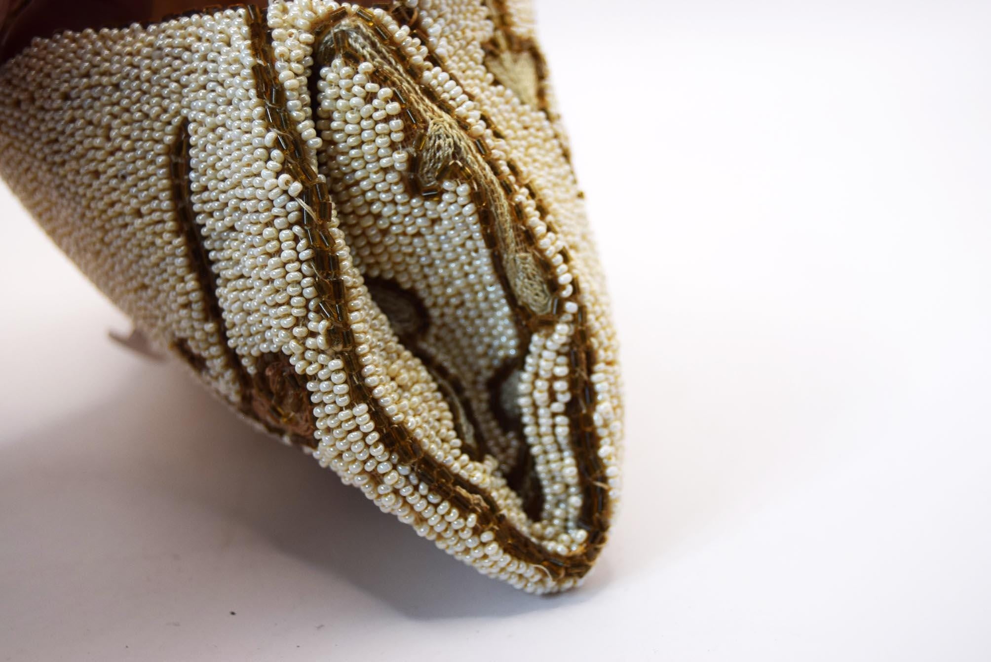 Antique Victorian Hand Made Ivory Beaded and Embroidered Clutch Evening Bag