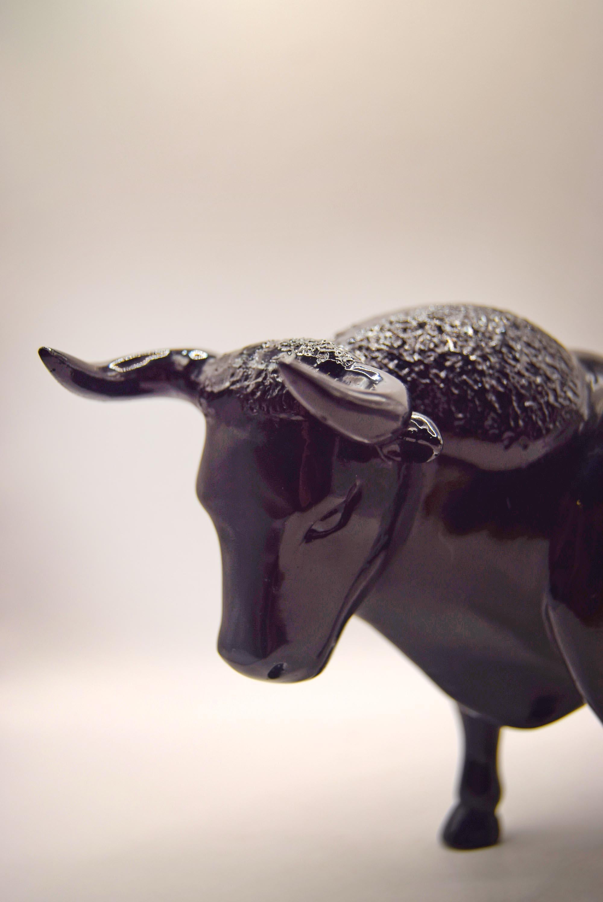 Rare Large Vintage Black Bull Sculpture Figurine | Black gloss finish | Heavy quality