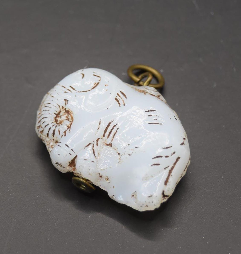 Rare Antique 1920's Max Neiger Milk Glass White Elephant Pendant