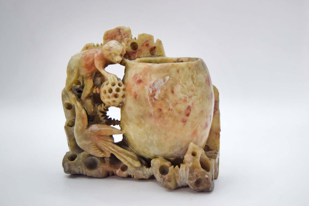 Antique Chinese Soapstone Brush Pot, Hand Carved Republic Period (1912-1949)