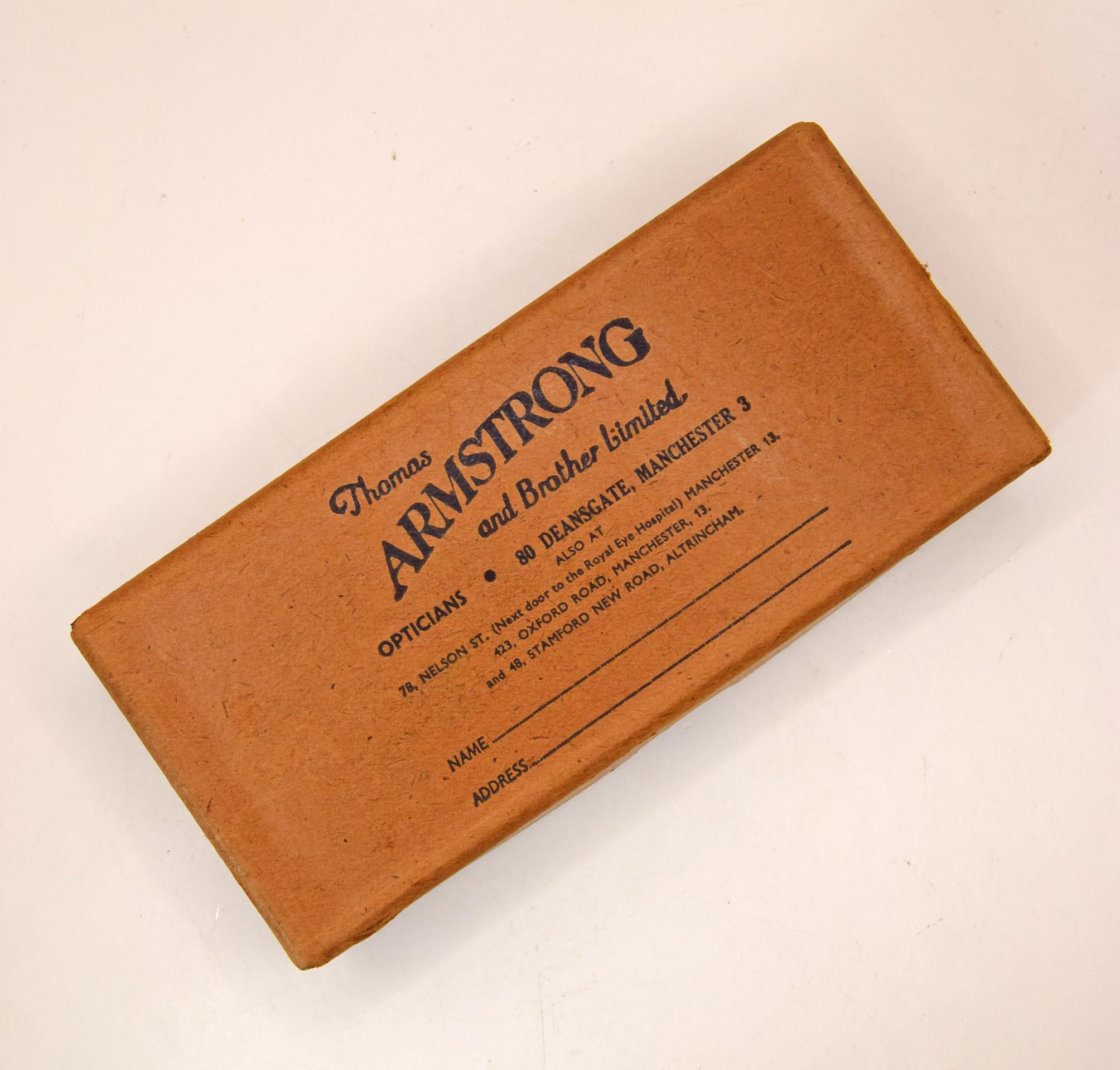 Vintage Thomas Armstrong Opticians Box & Antique Clip-On Sunglasses | Historical Manchester Optician Collectable Eyewear