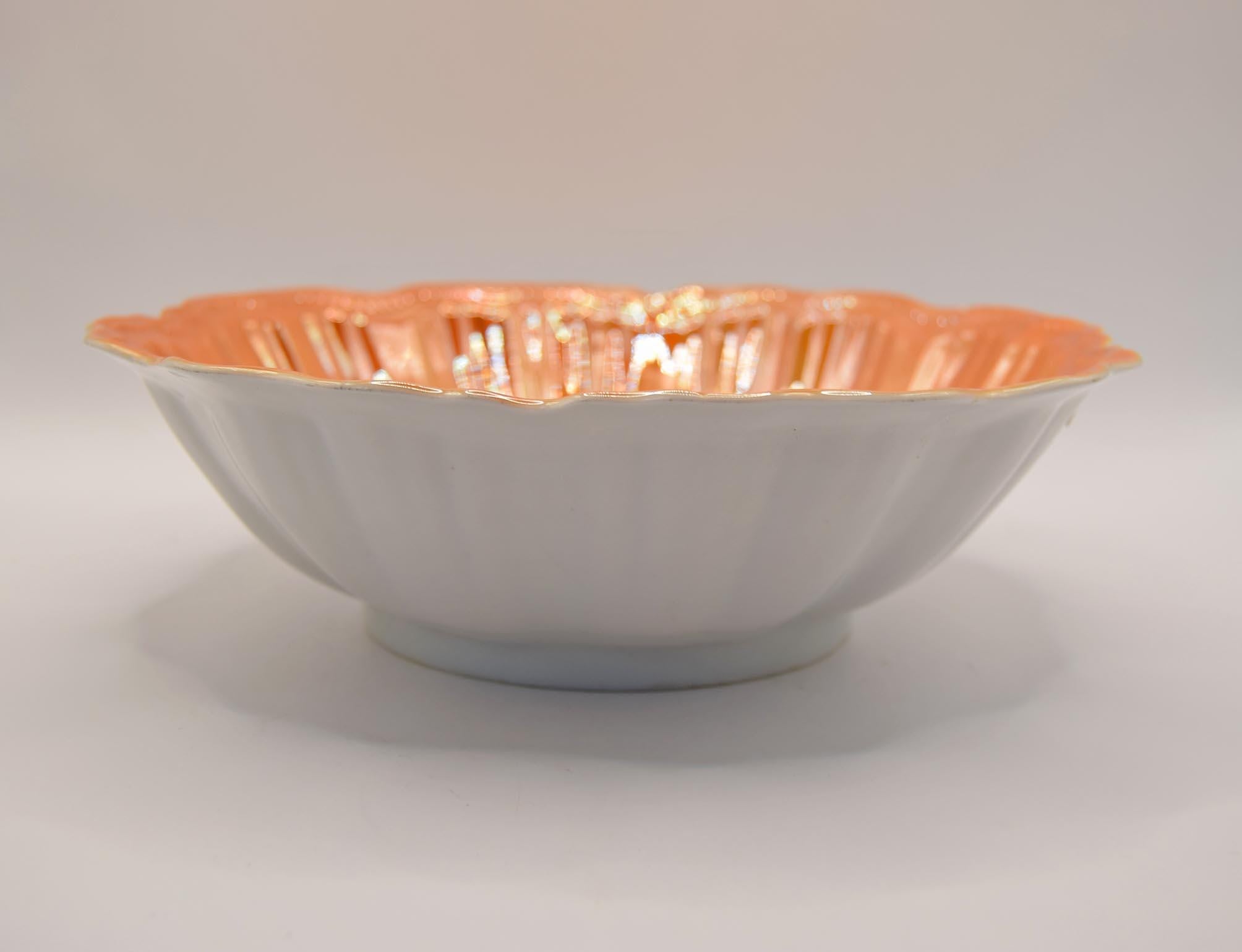 Antique Victoria Czechoslovakia Lustre Ware Bowl~ Orange~ Fruit Design c1920