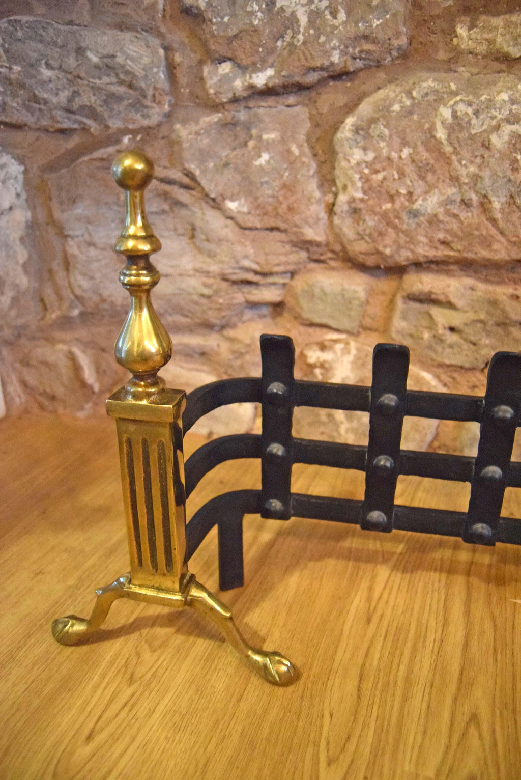 Vintage Cast Iron and Brass Fire Fret â€“ Traditional Blenheim Style Fireplace