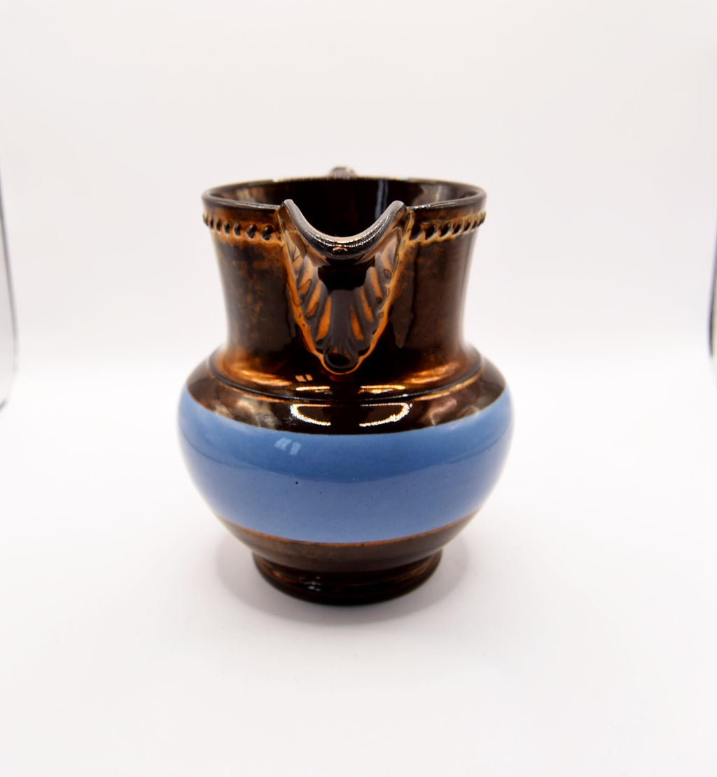 Antique Victorian Copper Lustre Pitcher Jug 19th Century Blue Band