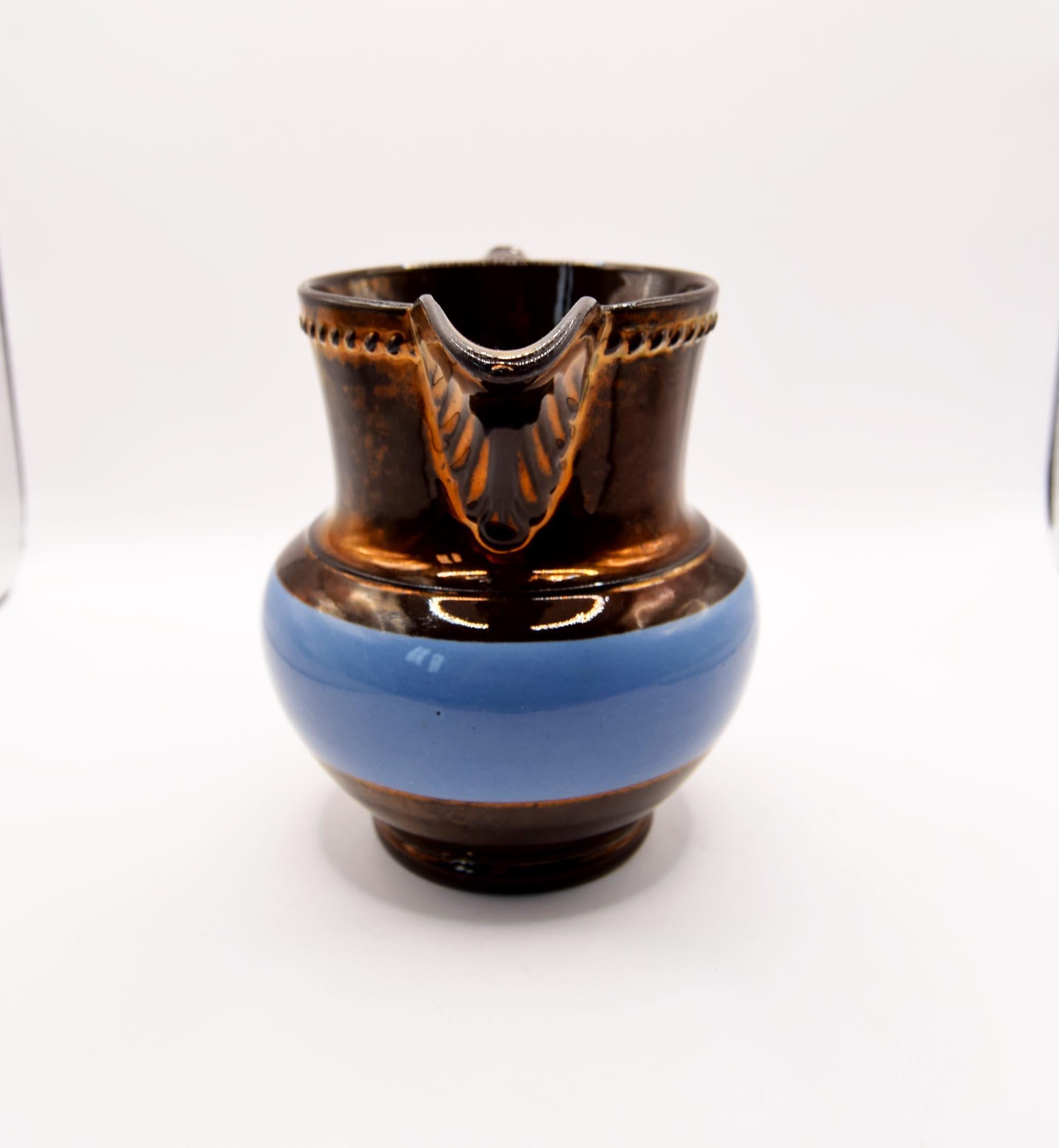 Antique Victorian Copper Lustre Pitcher Jug 19th Century Blue Band