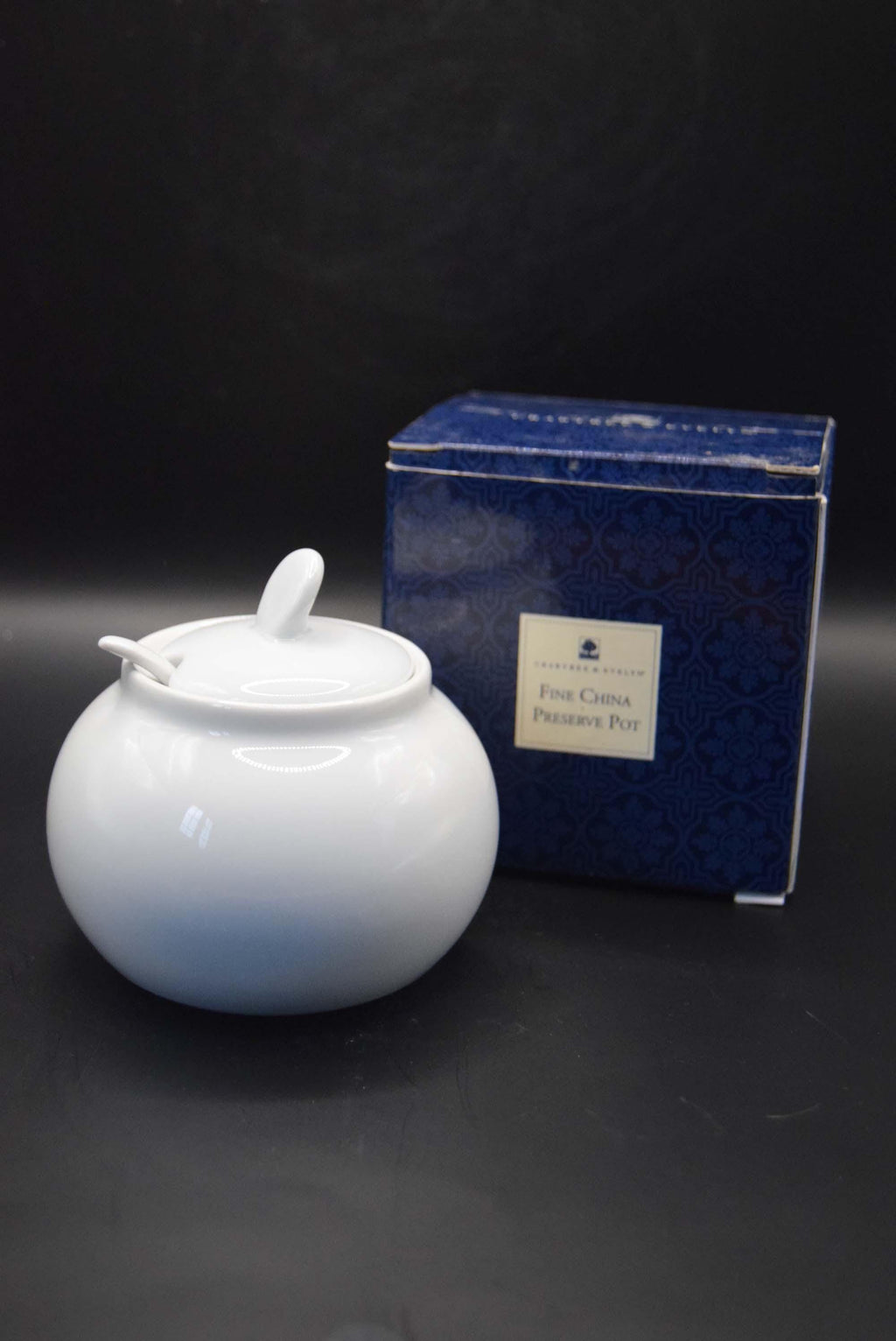 Rare Vintage Crabtree & Evelyn Bone China Jam Preserve Pot with Spoon