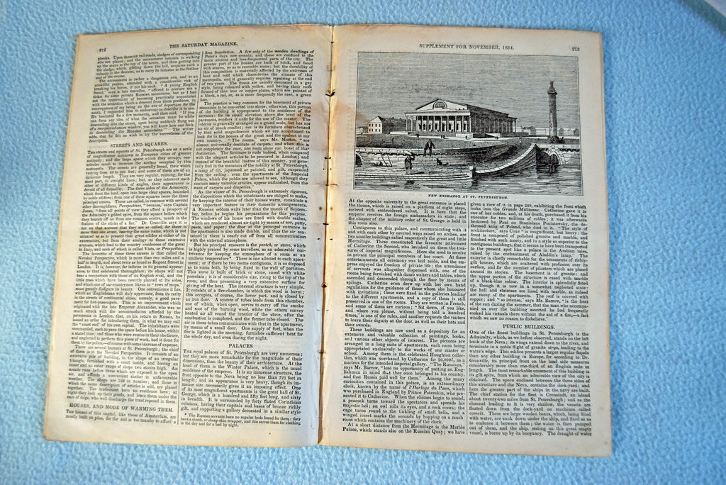 1834 Saturday Magazine November  No. 155 Supplement St. Petersburg