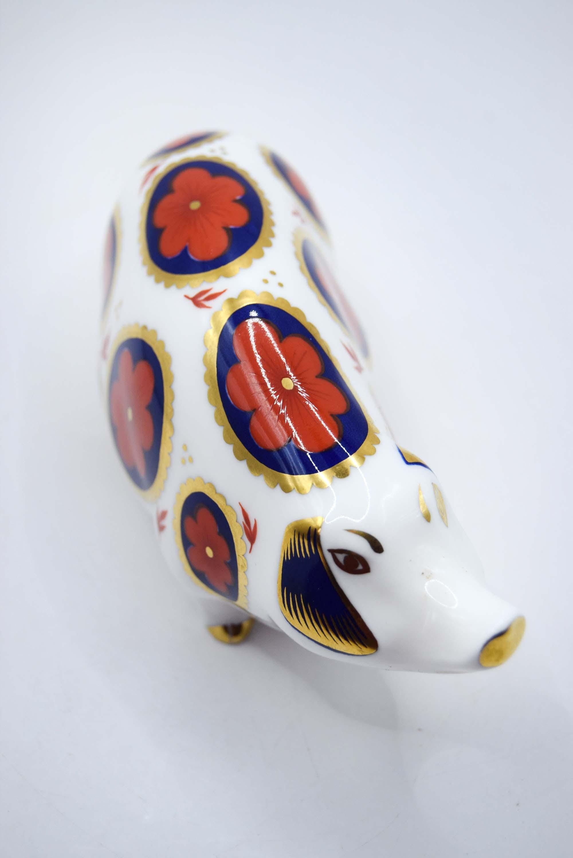 Royal Crown Derby Pig Paperweight, Vintage English Bone China, Old