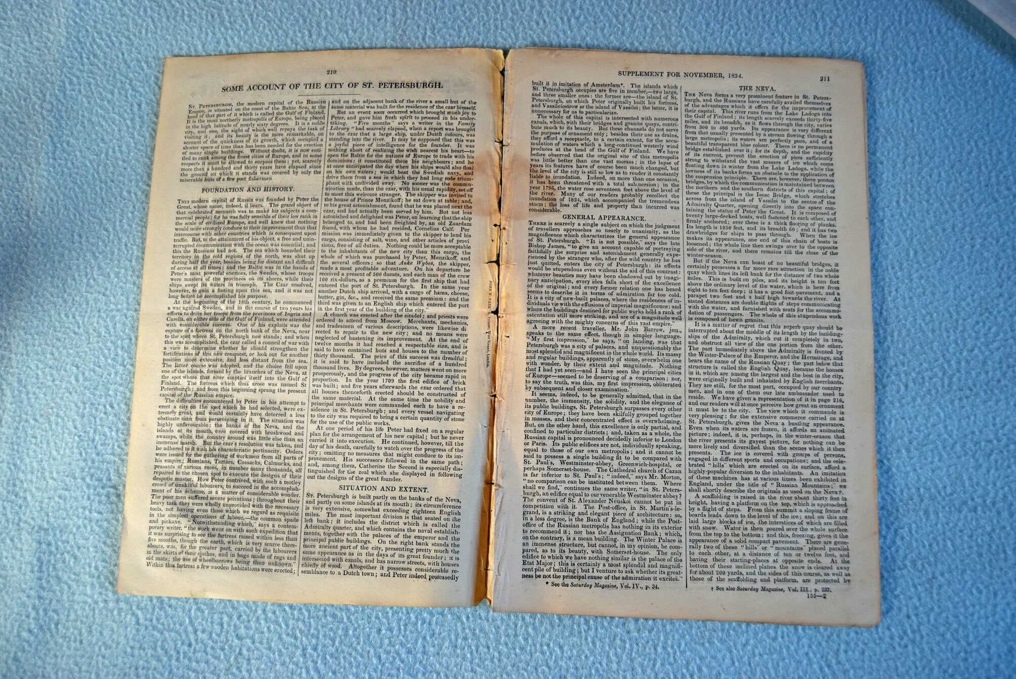 1834 Saturday Magazine November  No. 155 Supplement St. Petersburg