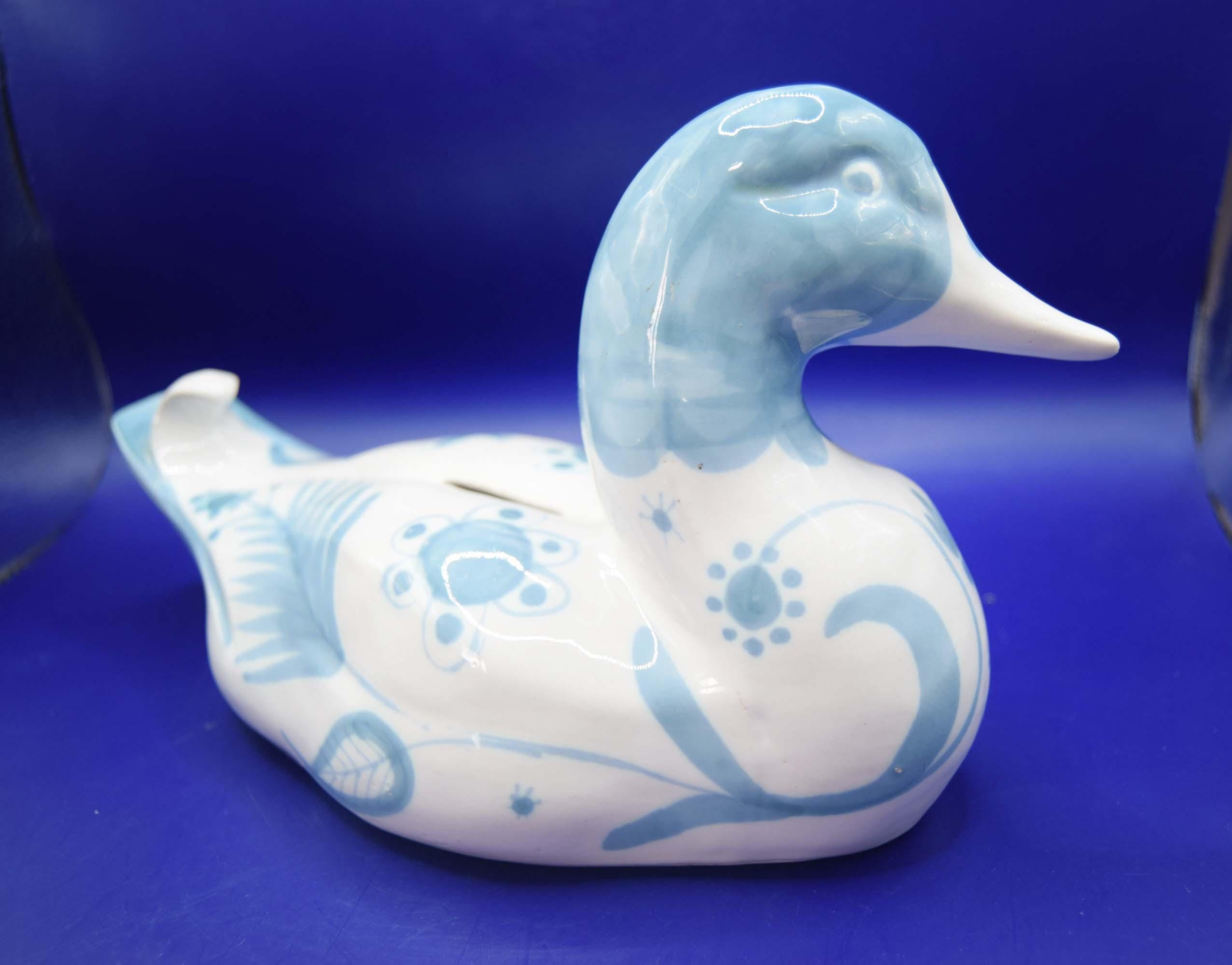 David Sharp, Rye - Teal Blue And White Duck Collectable Money Box | 1980s | Piggy Bank