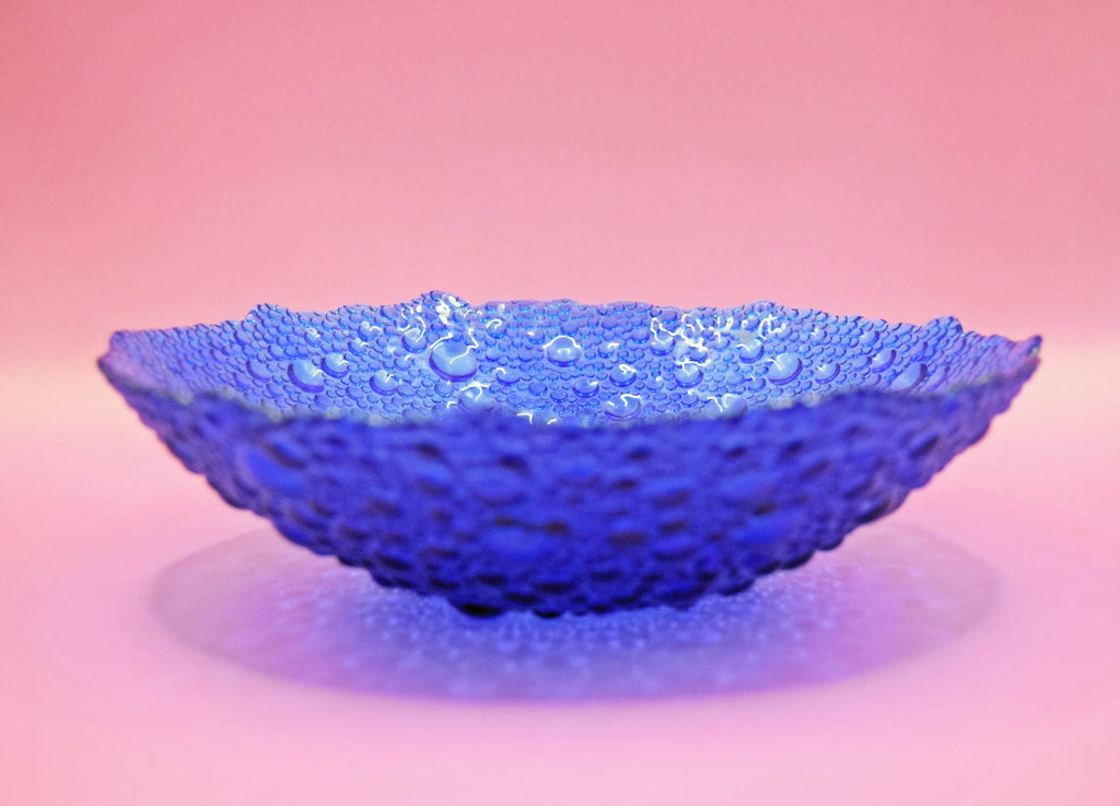 Vintage Bubbled Glass Bowl Sklo Union Cobalt Blue Pavel Panek