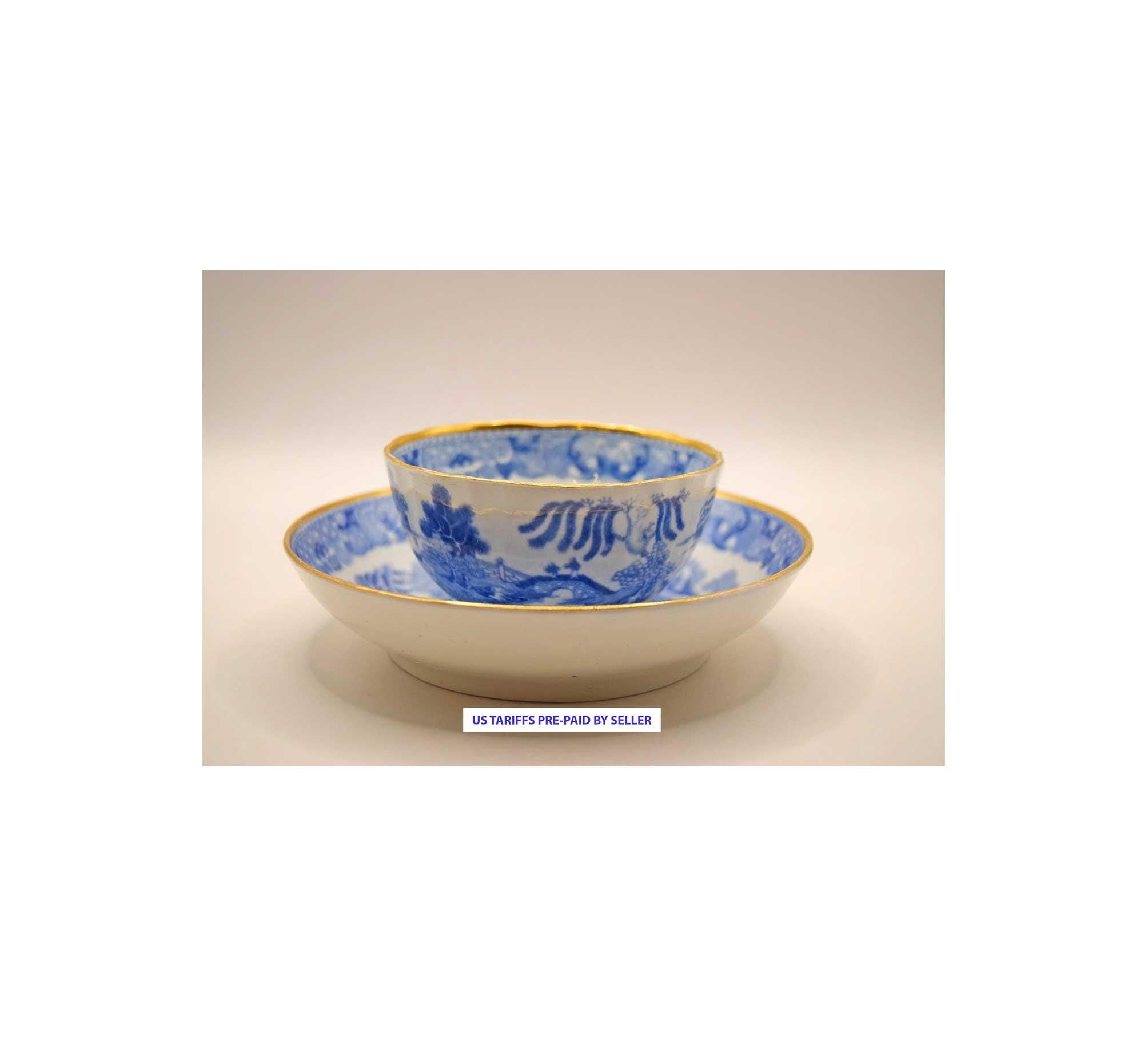 Antique Miles Mason English Porcelain Brosley Pattern Tea Bowl & Saucer 1810