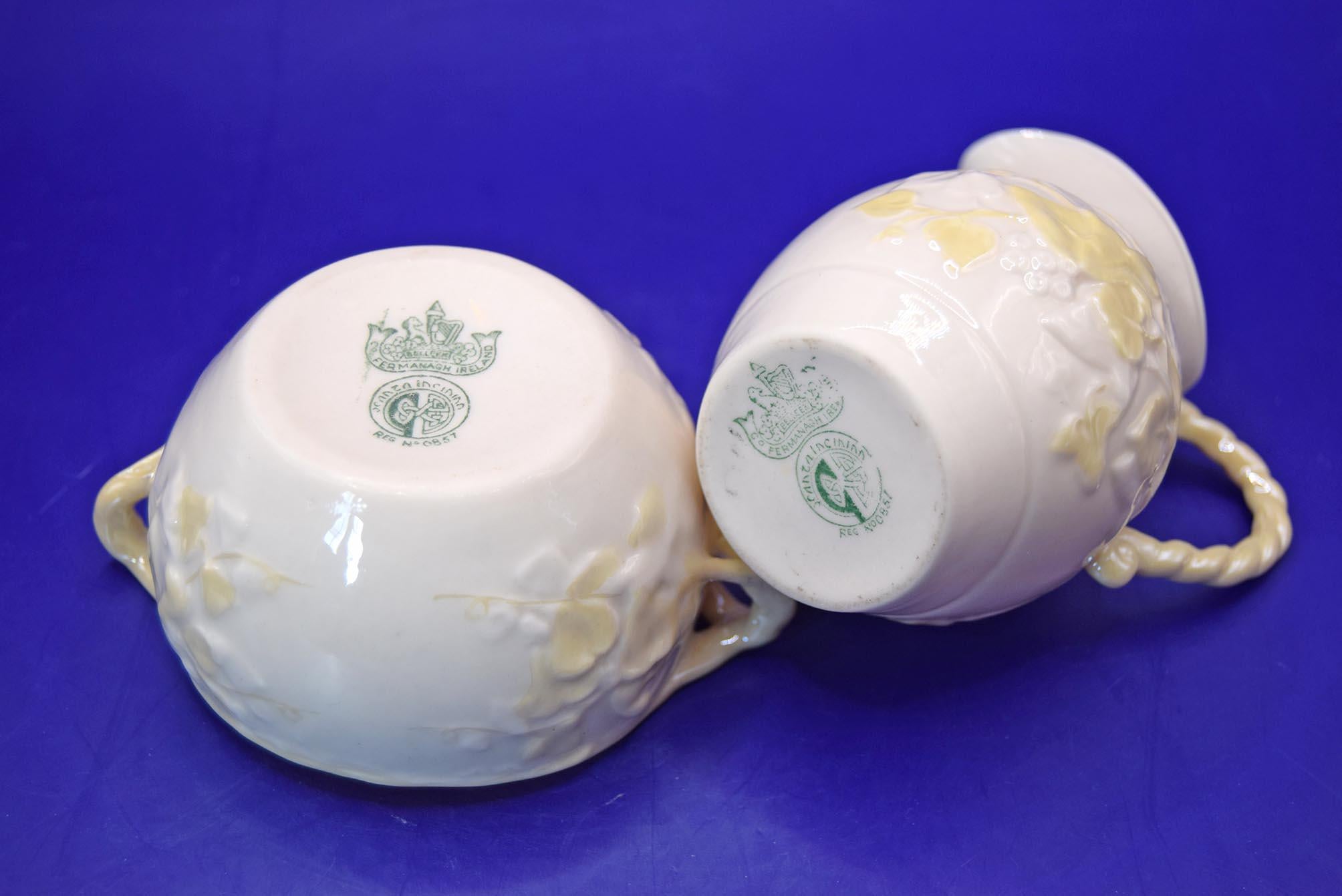 Belleek Ireland Porcelain Set of 3 Cream jugs and Sugar Bowls - c1940s