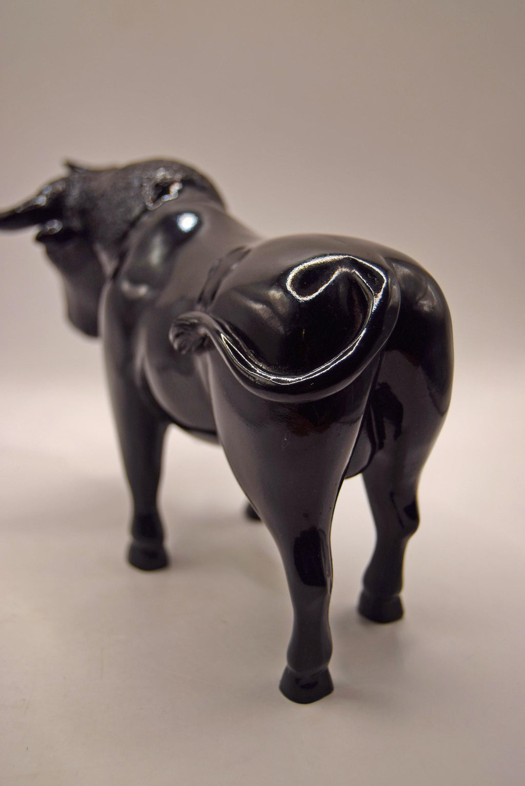 Rare Large Vintage Black Bull Sculpture Figurine | Black gloss finish | Heavy quality