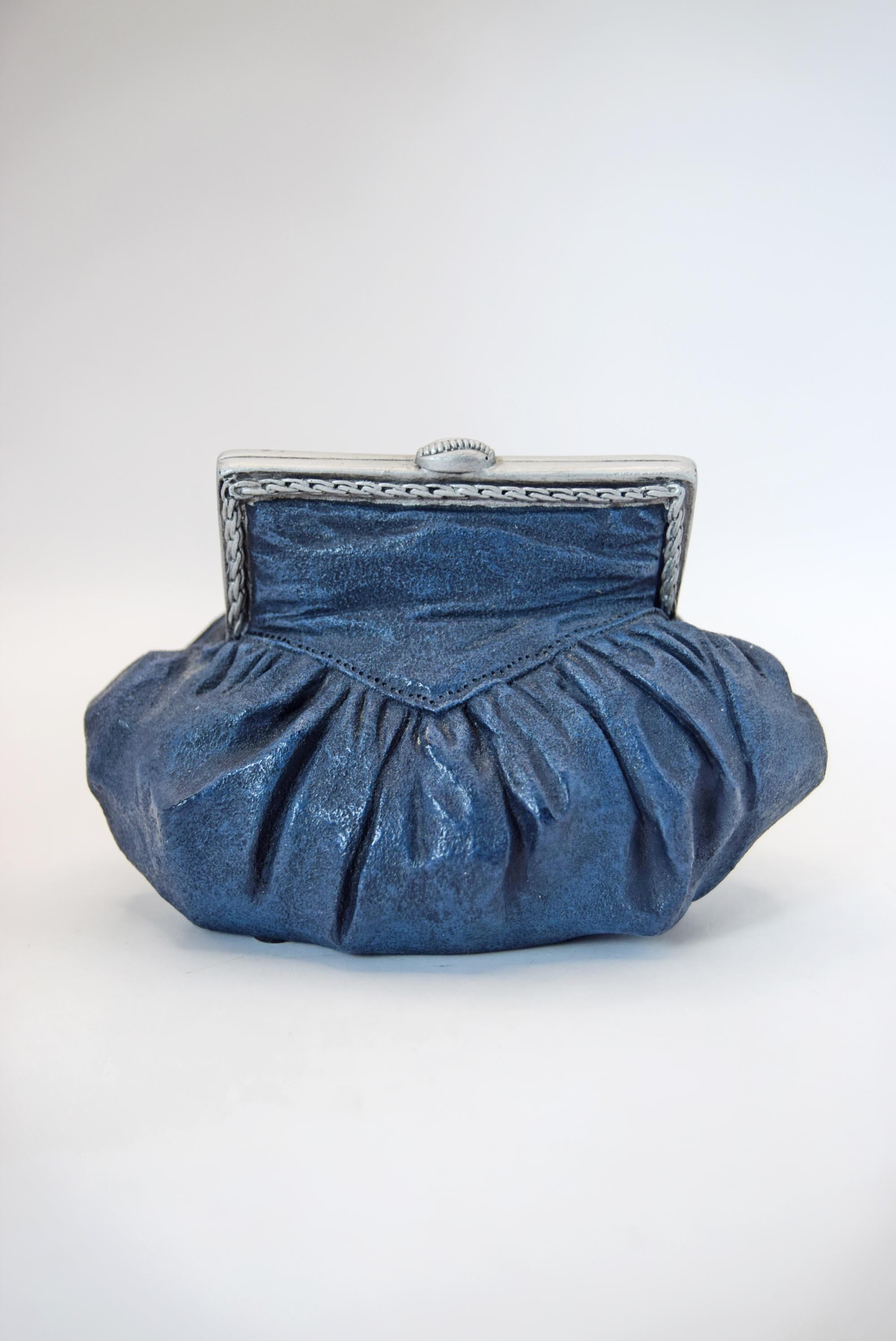 Vintage Blue Purse Music Box: "Au Clair De La Lune" Raine & Willitts