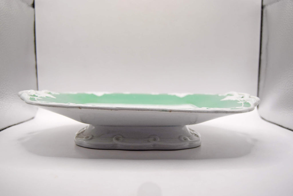 Rare Antique Minton "Opaque Porcelain" Footed Dish â€“ 1840s - Green & White Vine Pattern 5017