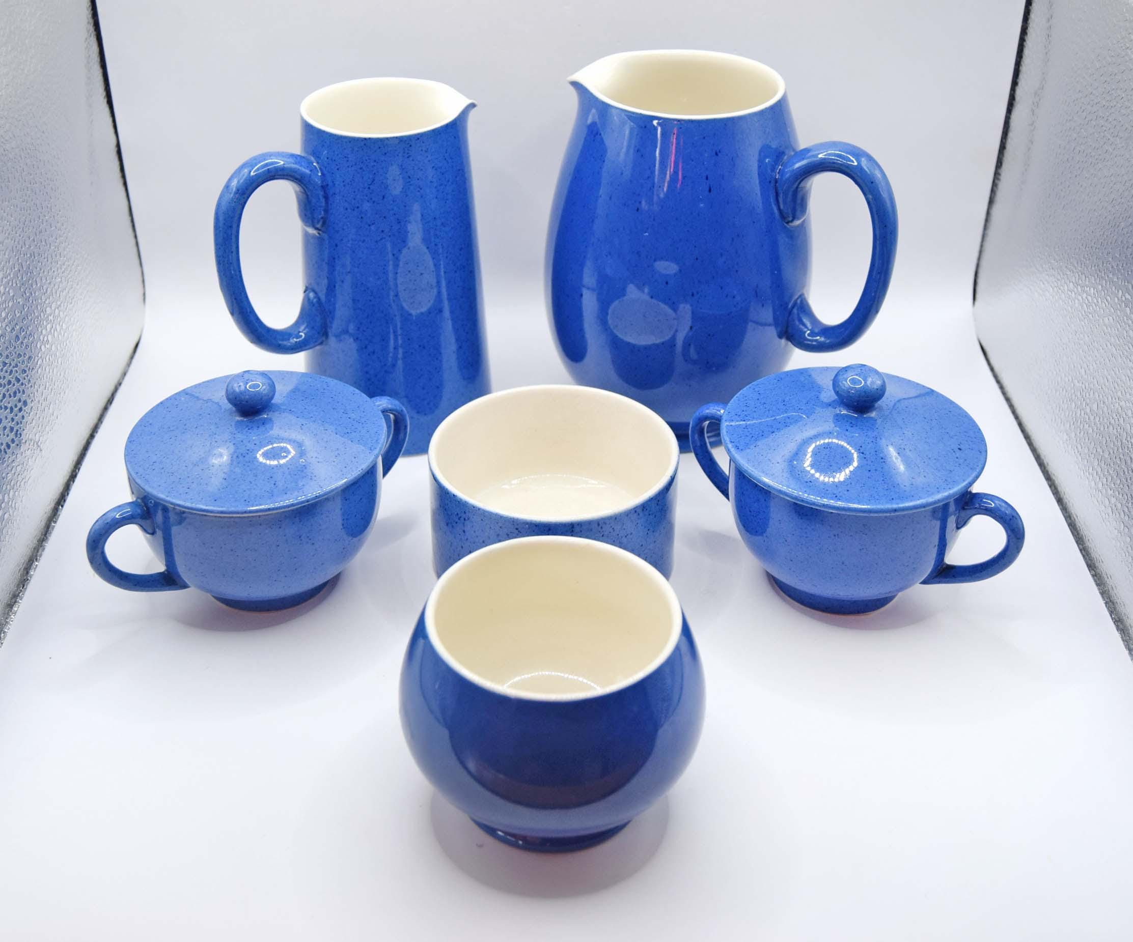 Moorcroft Liberty Blue Mottle Pitcher, Jug & Bowls - Art Deco 1935
