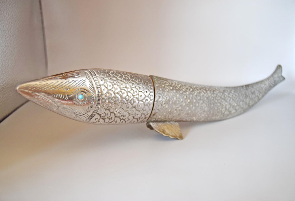Vintage  Letter Opener Fish-Shaped Silver Metal  & Sheath â€“ Nautical â€“ Ocean-Inspired Desk Accessory