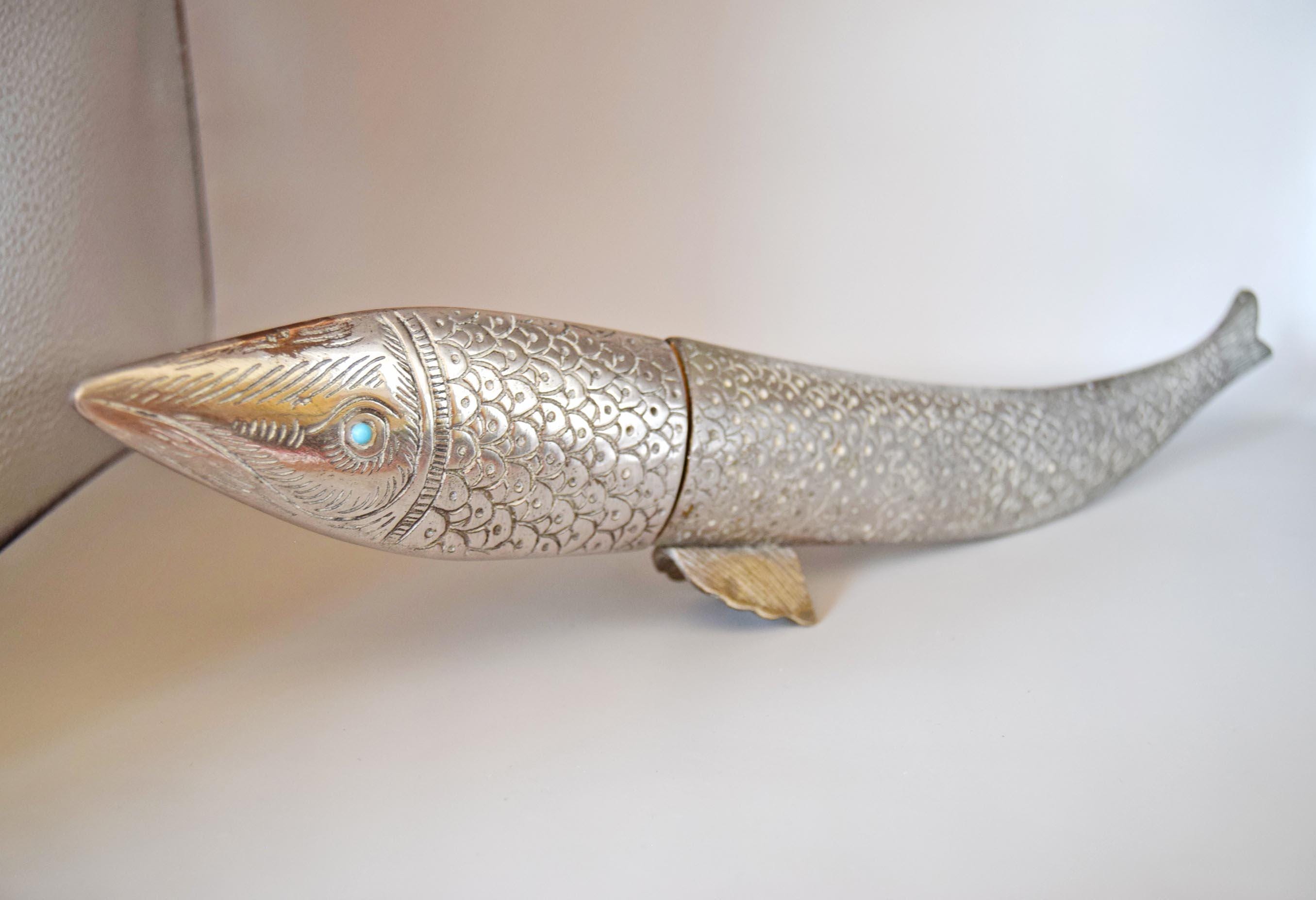 Vintage  Letter Opener Fish-Shaped Silver Metal  & Sheath â€“ Nautical â€“ Ocean-Inspired Desk Accessory