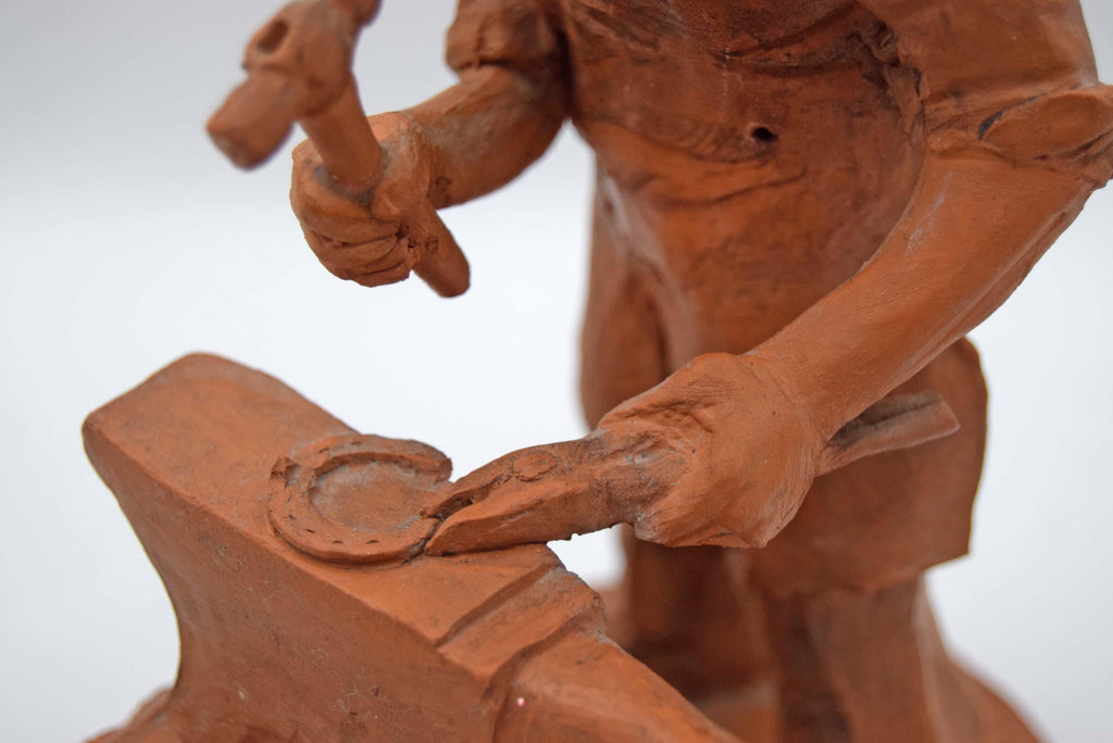 Vintage 1980 Terracotta 'Blacksmith' Figurine â€“ by Sculptor Leslie Fishleigh